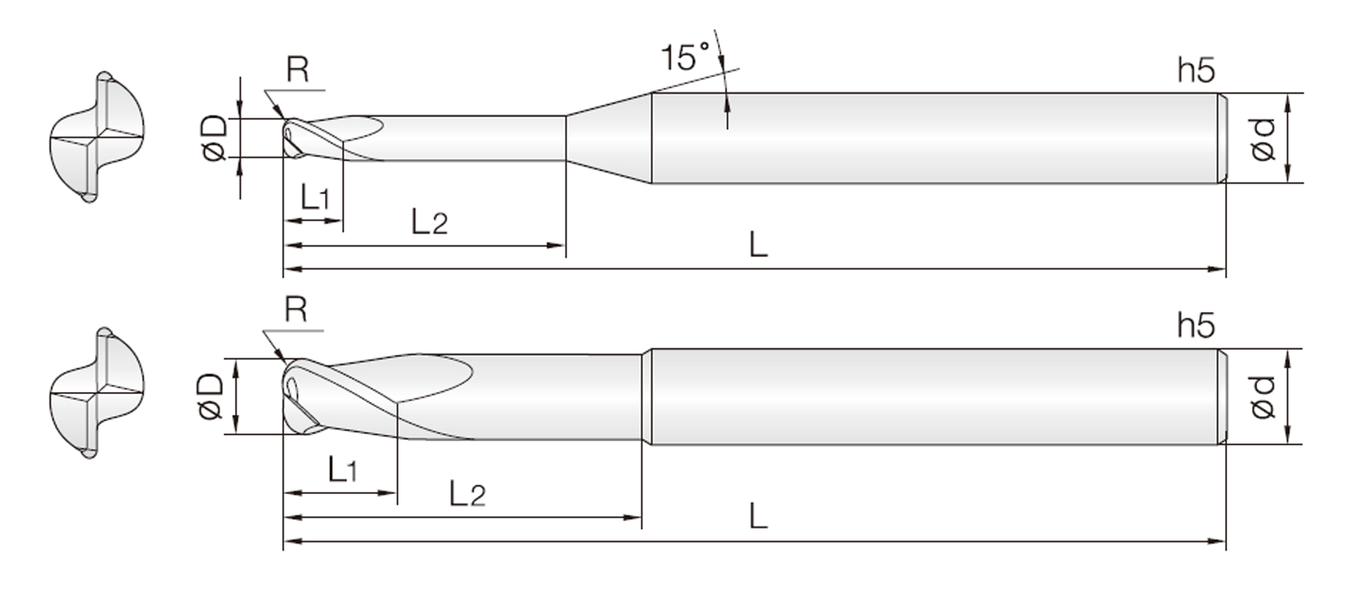 2SBCBN (geradverzahnt Rippen-Kugelfräser)