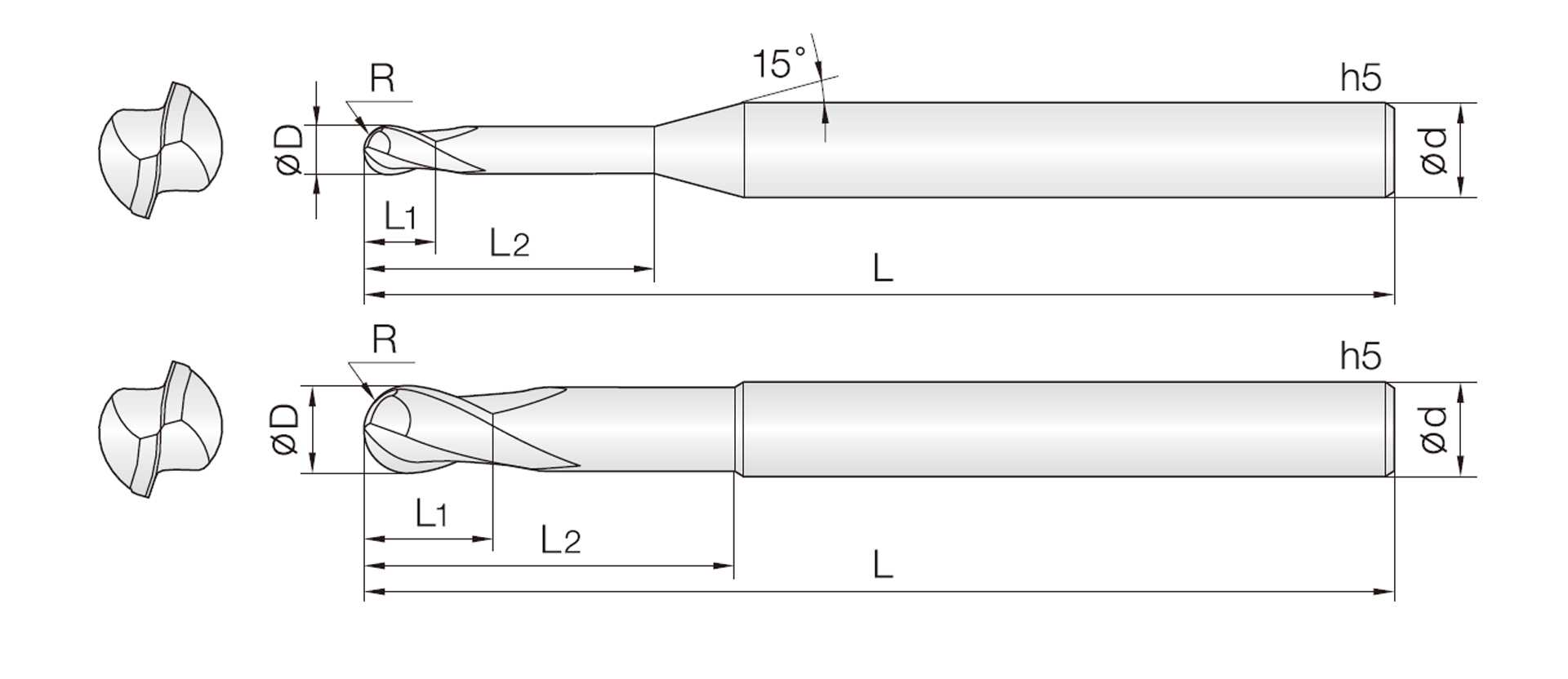 2JJRB (JJ Rib Ball End Mills)