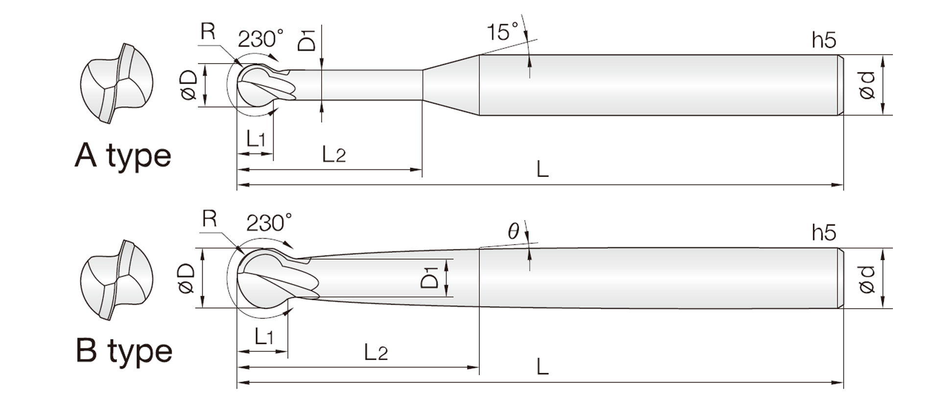 2JJSP (3D 230° for Machining Spherical End Mills)