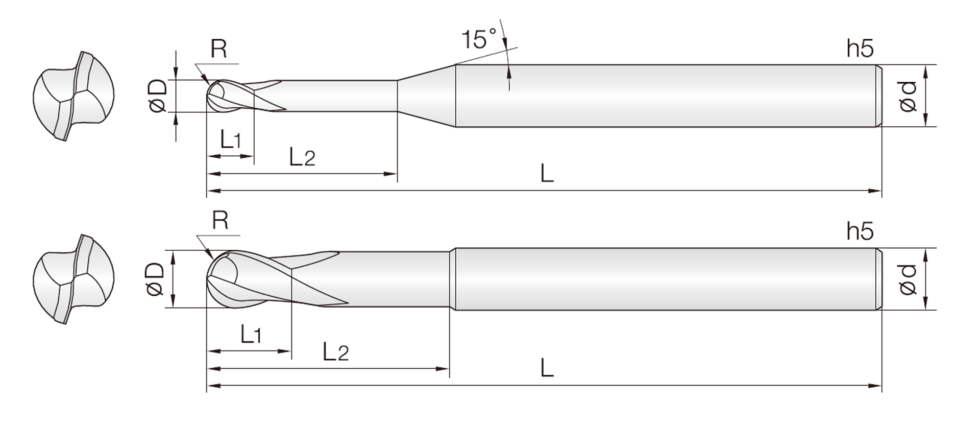 2HRBE (für schwere Zerspanung Rippen-Kugelfräser)
