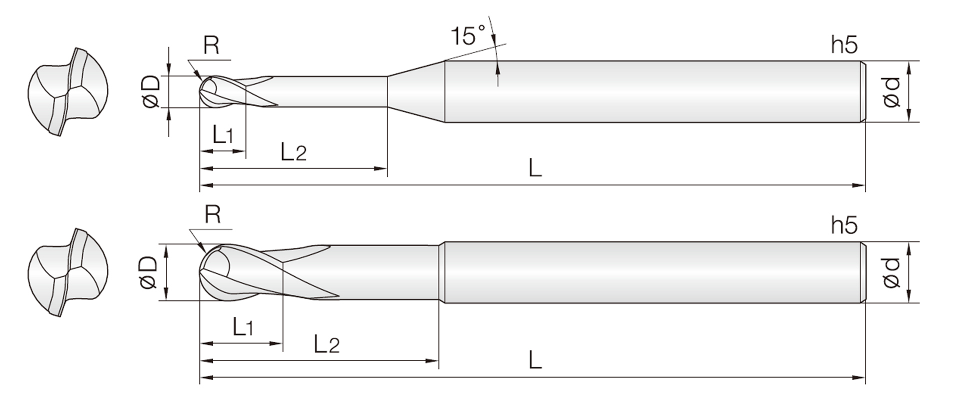 2DRB (R-TAC-beschichtete Rippenwerkzeuge Kugel)
