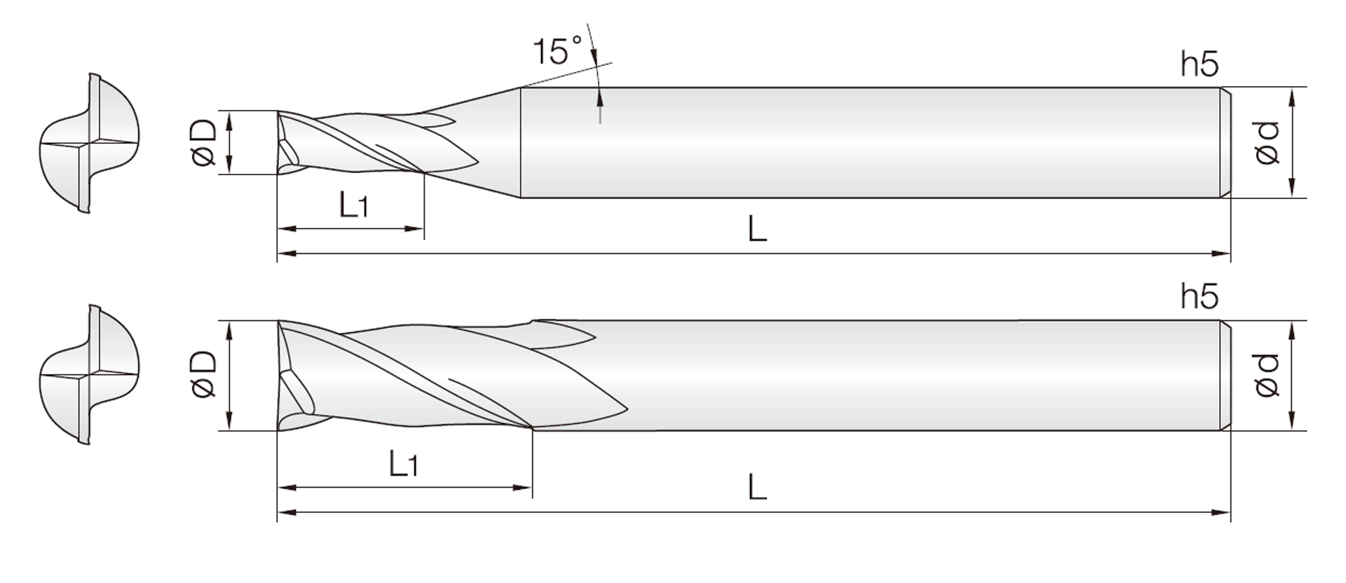 2HCE (Standardlänge Schaftfräser)