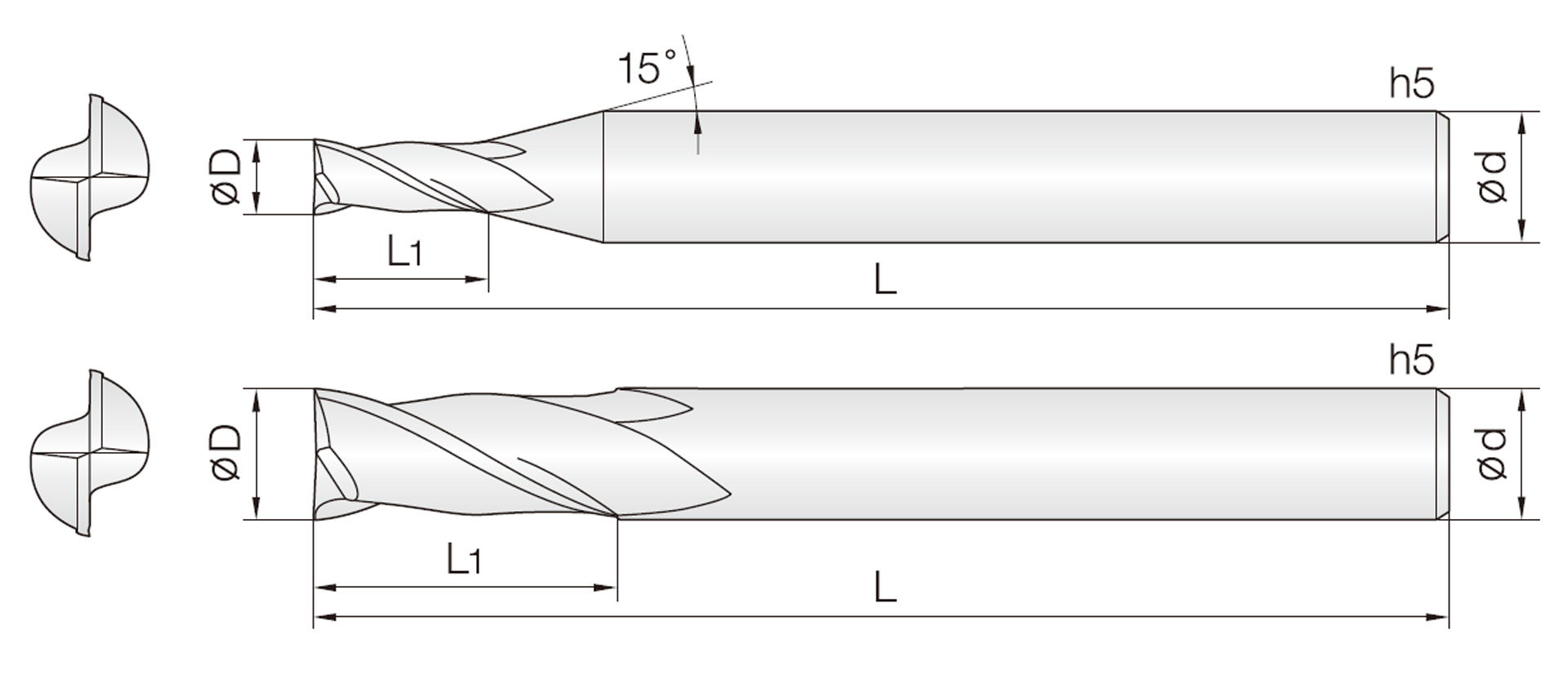 2HCEG (Standard Length End mills)