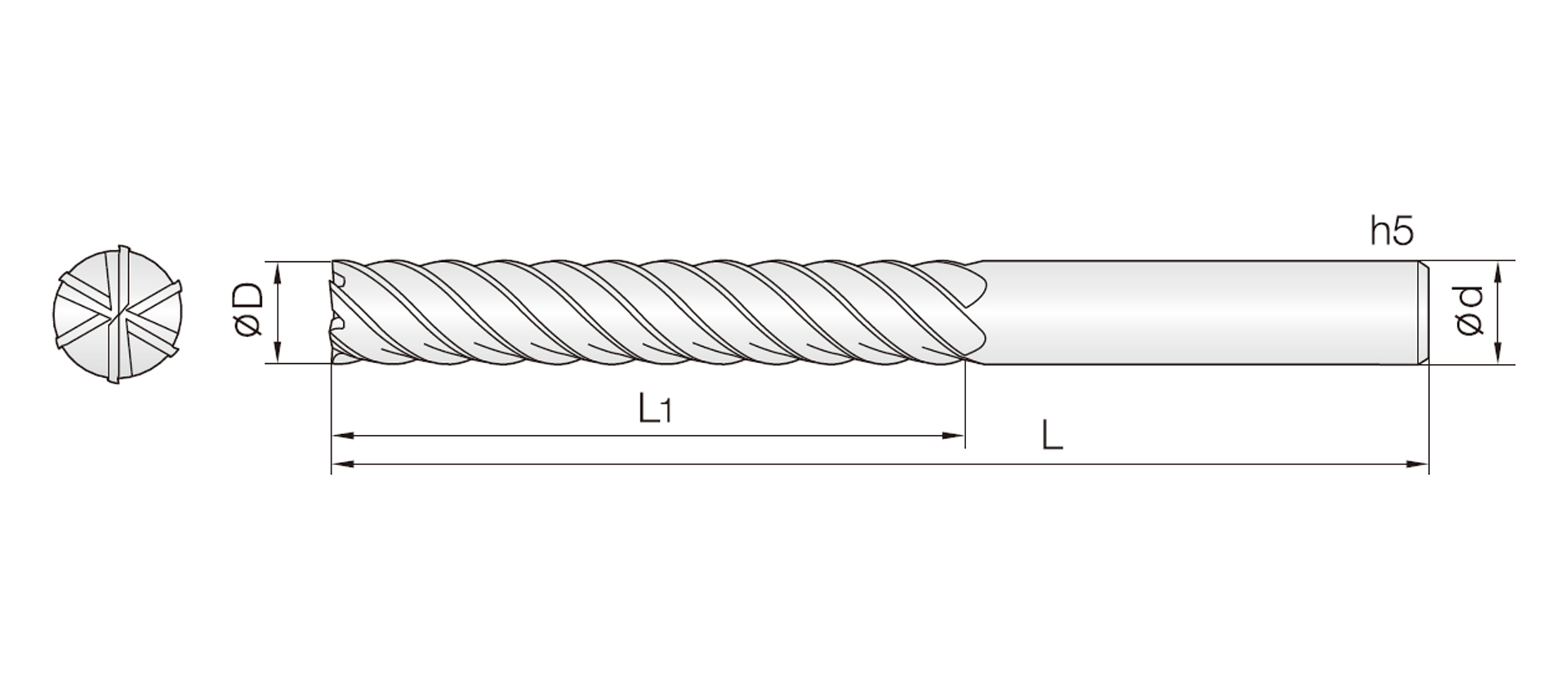 6GEM (45° Drall langer Schaft Schaftfräser)
