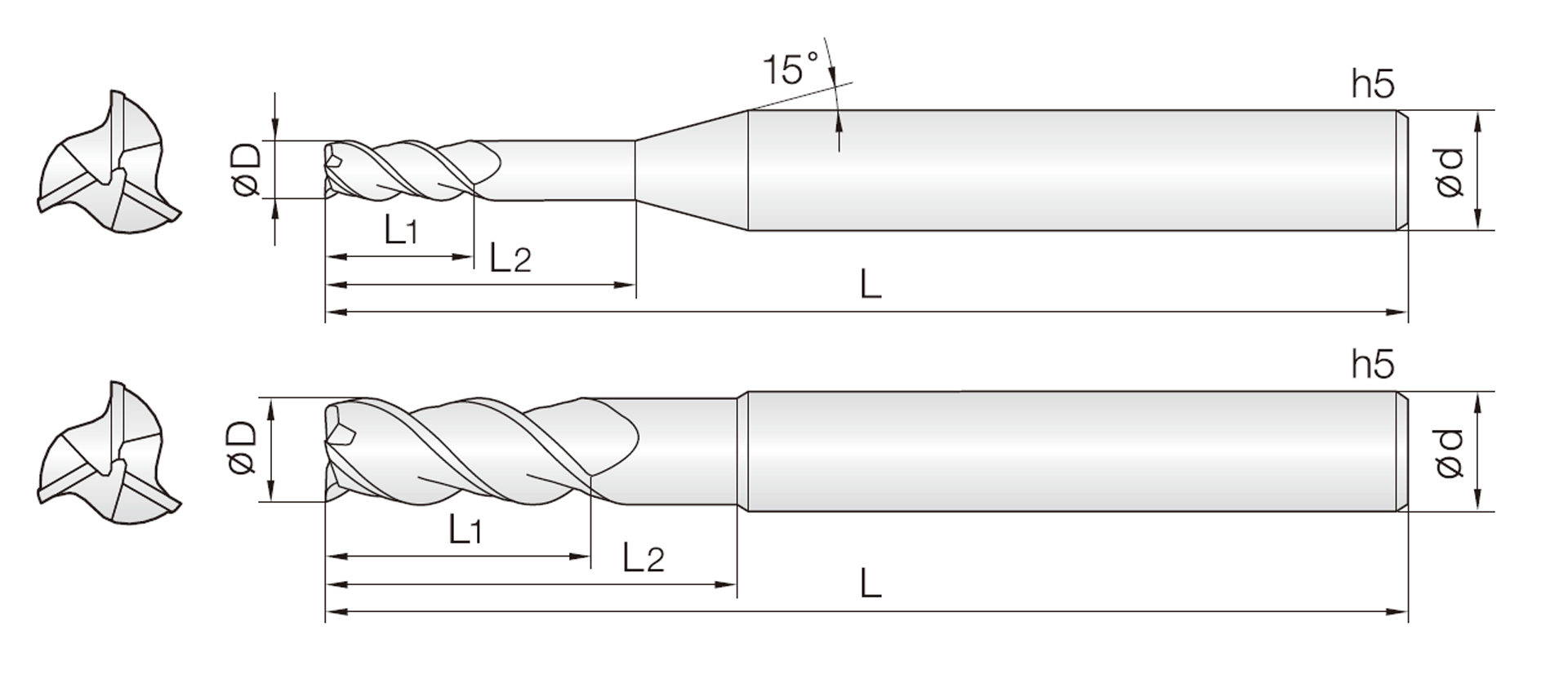 3SUE (45° Helix End mills)