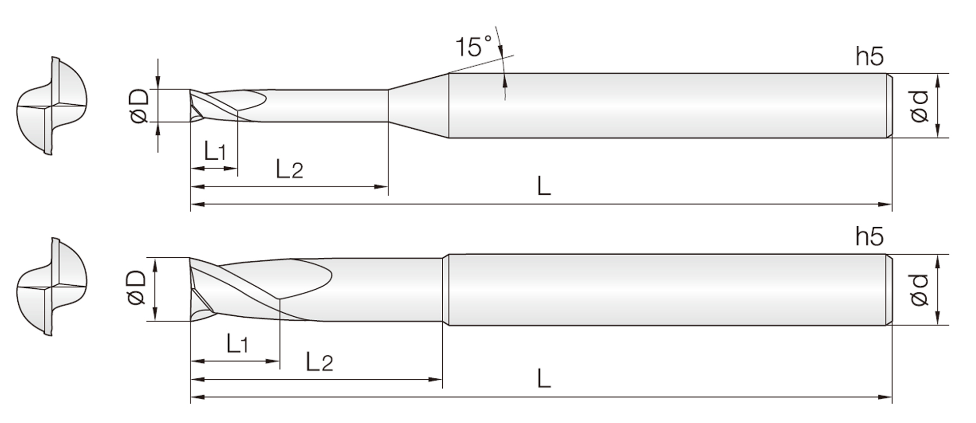 2DRE (R-TAC-beschichtete Rippenwerkzeuge Schaftfräser)
