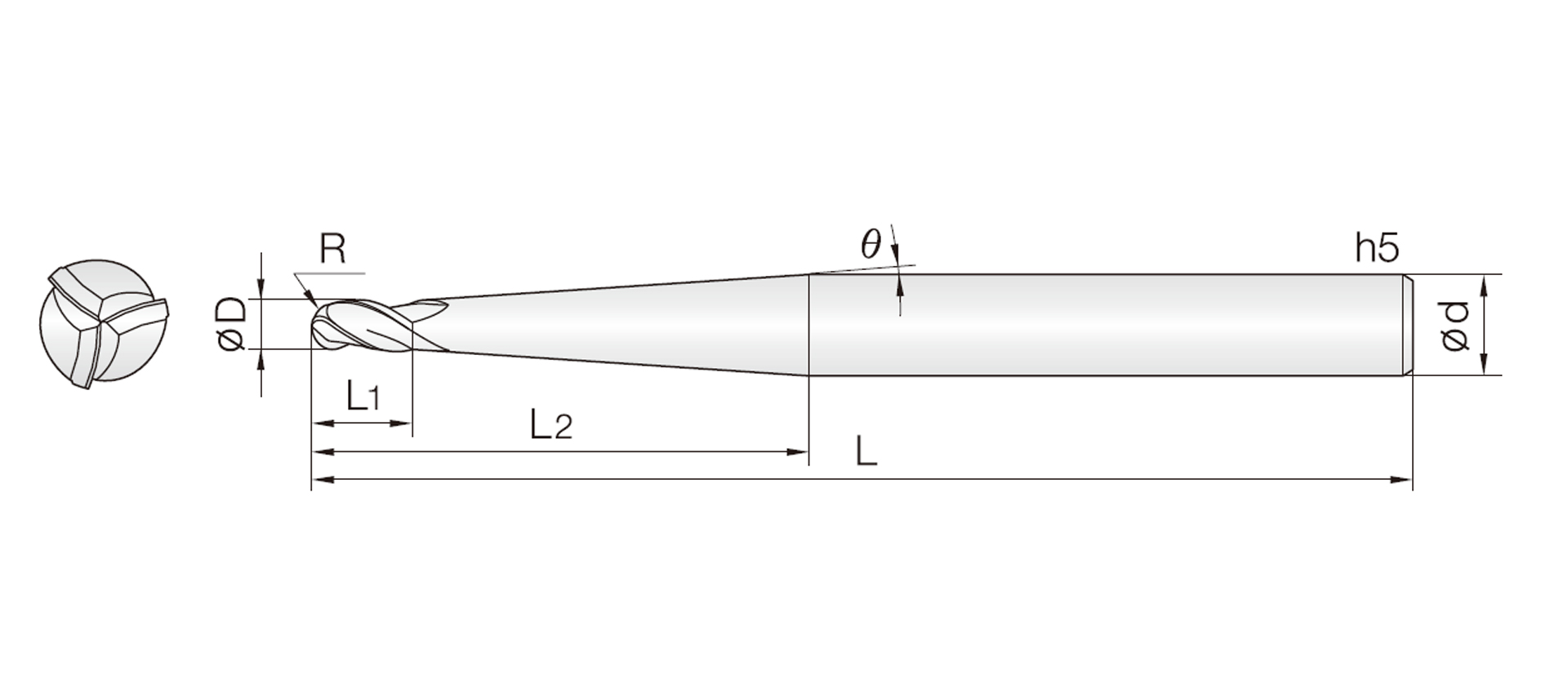 3TBD (diamantbeschichtet Kugelwerkzeuge mit konischem Hals)