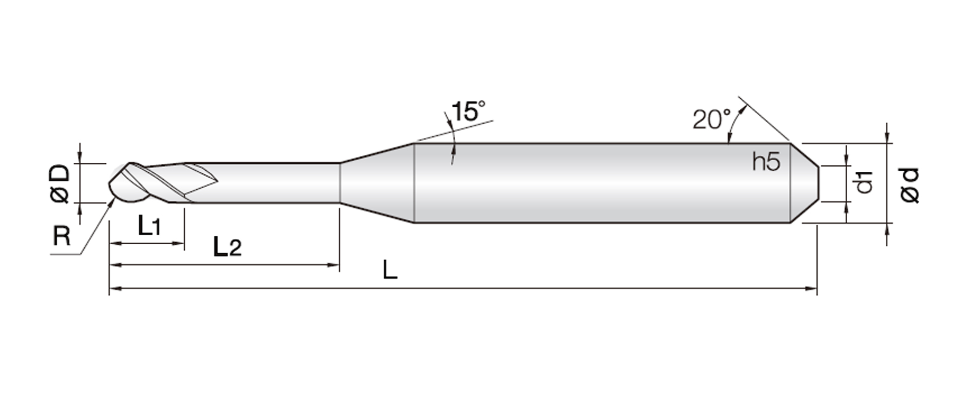 1ROL (1날 PMMA / PEEK / WAX 가공용 리브 볼 엔드밀)
