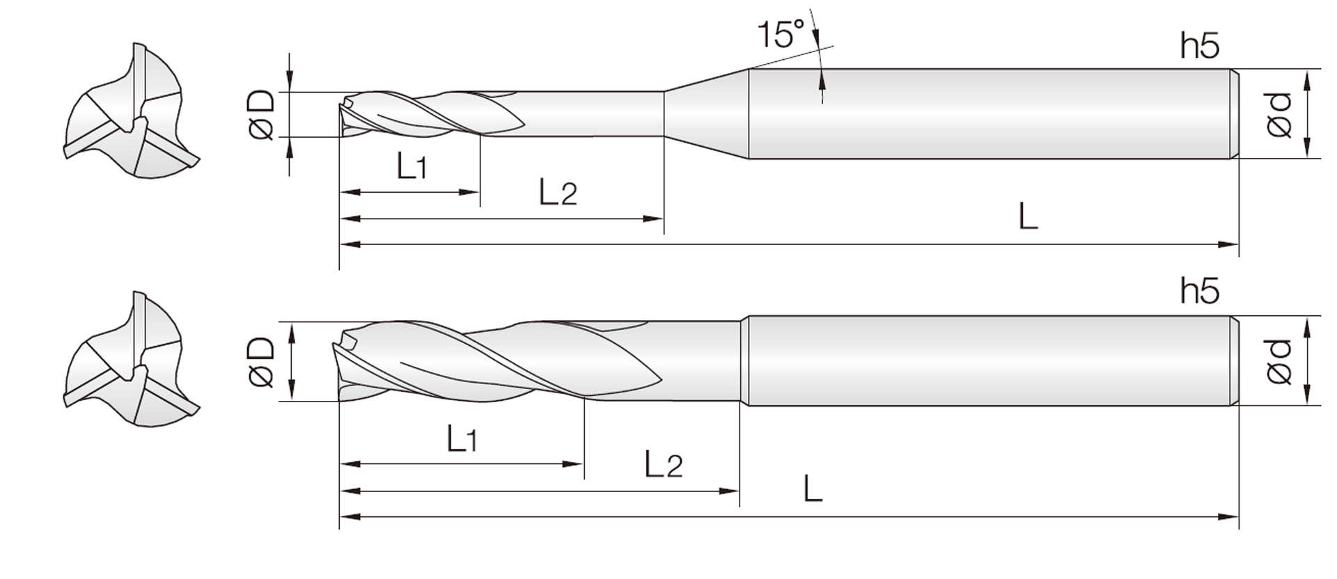 3MRE (universell Mikro Rippen-Schaftfräser)